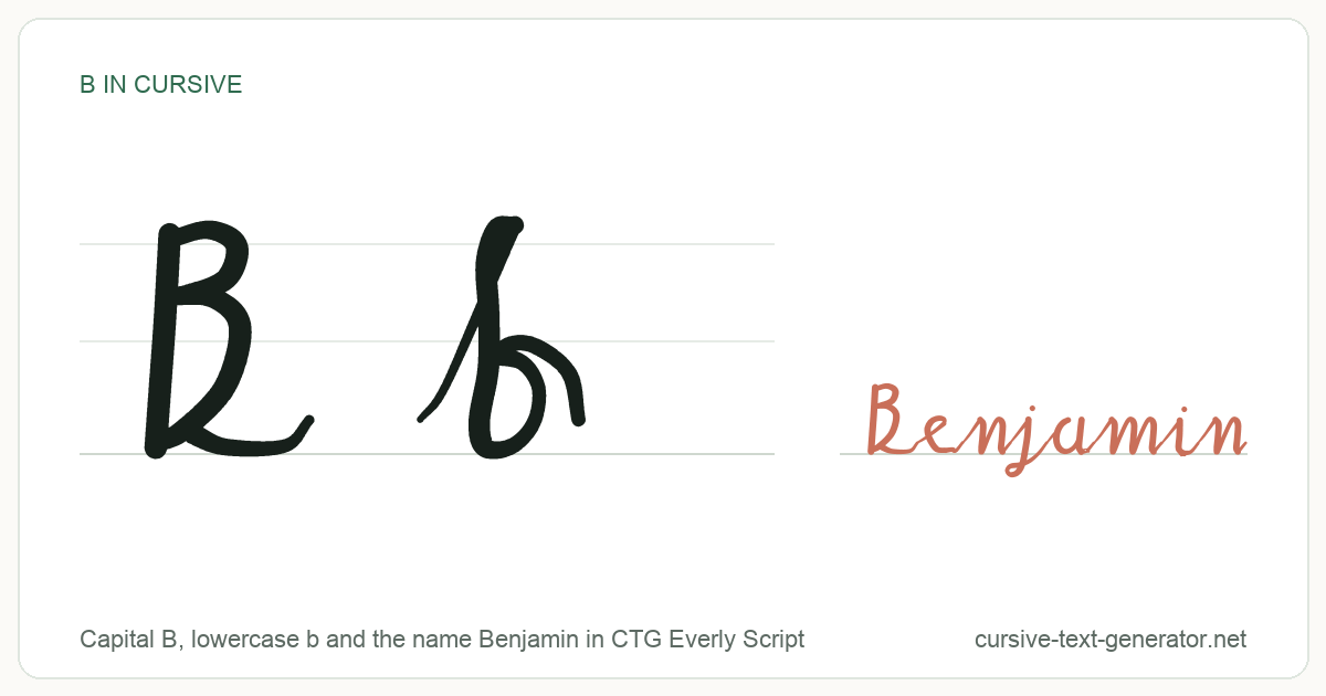 B in cursive: the capital B and lowercase b written in joined cursive handwriting, with the name Benjamin beside them