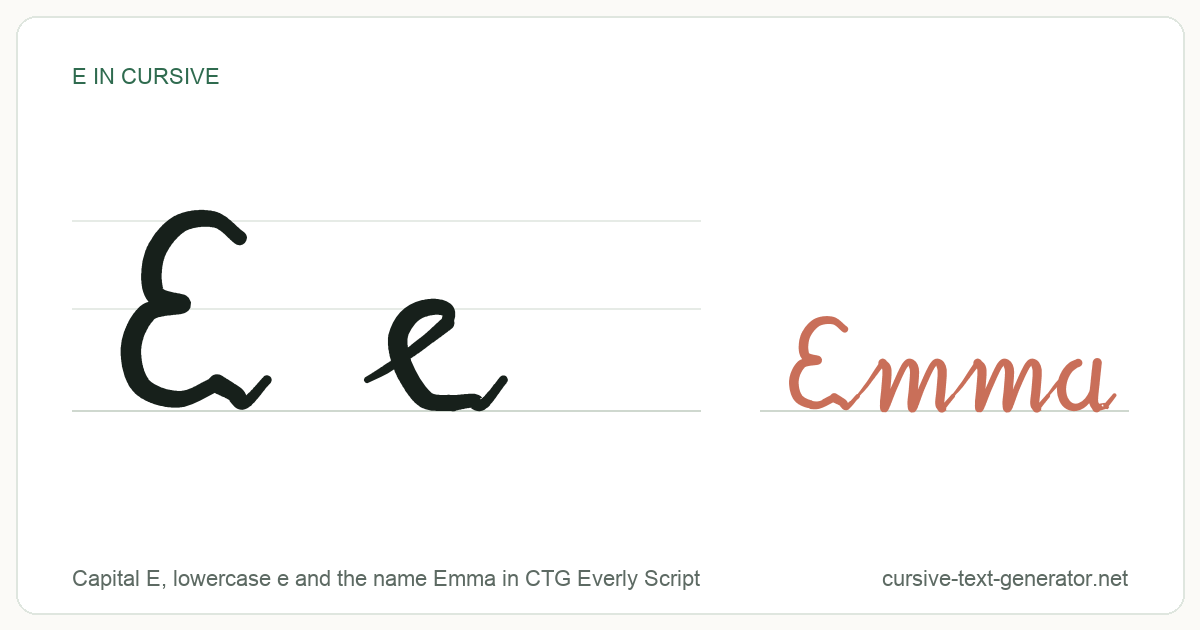 E in cursive: the capital E and lowercase e written in joined cursive handwriting, with the name Emma beside them