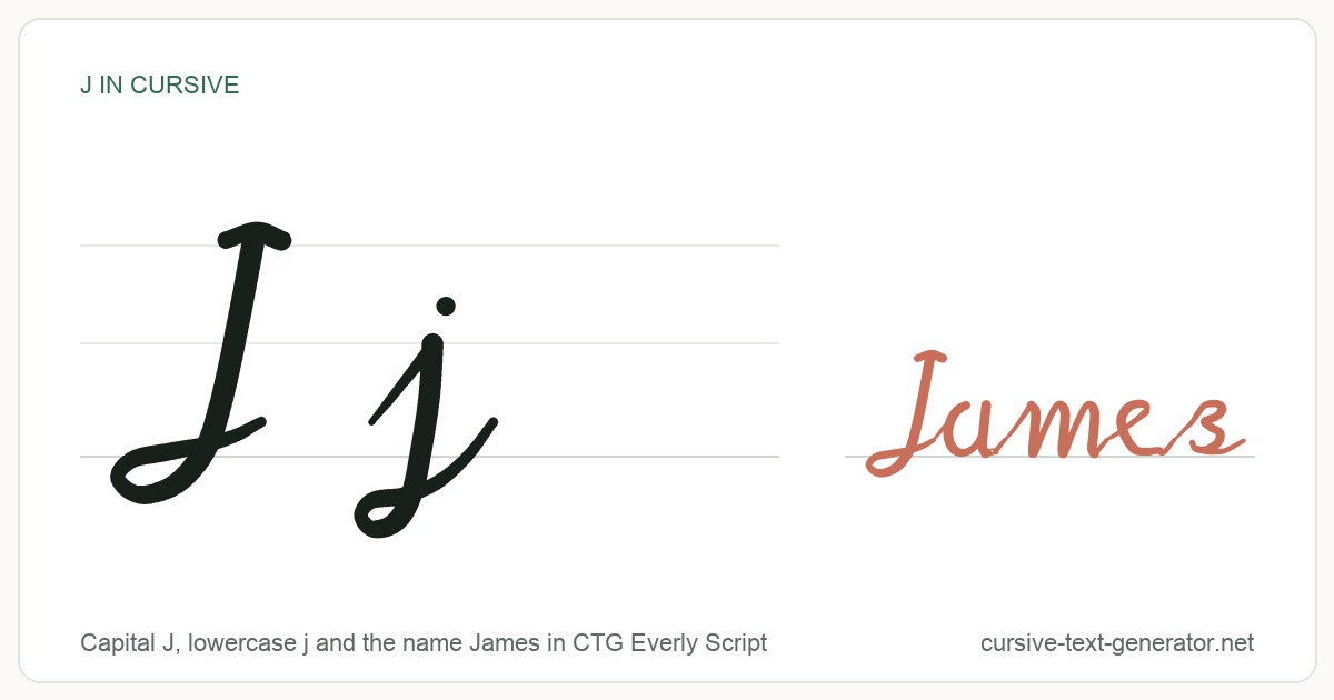 J in cursive: the capital J and lowercase j written in joined cursive handwriting, with the name James beside them